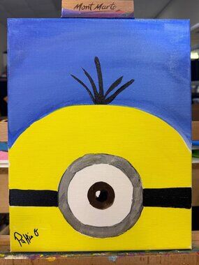 One-Eyed Minion Original 14x11 Cartoon Character Art Painting Canvas Signed